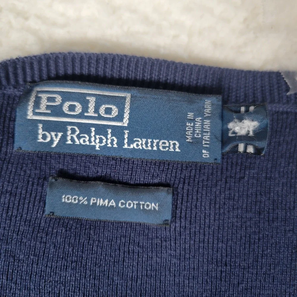 Polo Ralph Lauren Sweater Mens 2XL Navy Blue VNeck 100% Pima Cotton Italian Yarn
